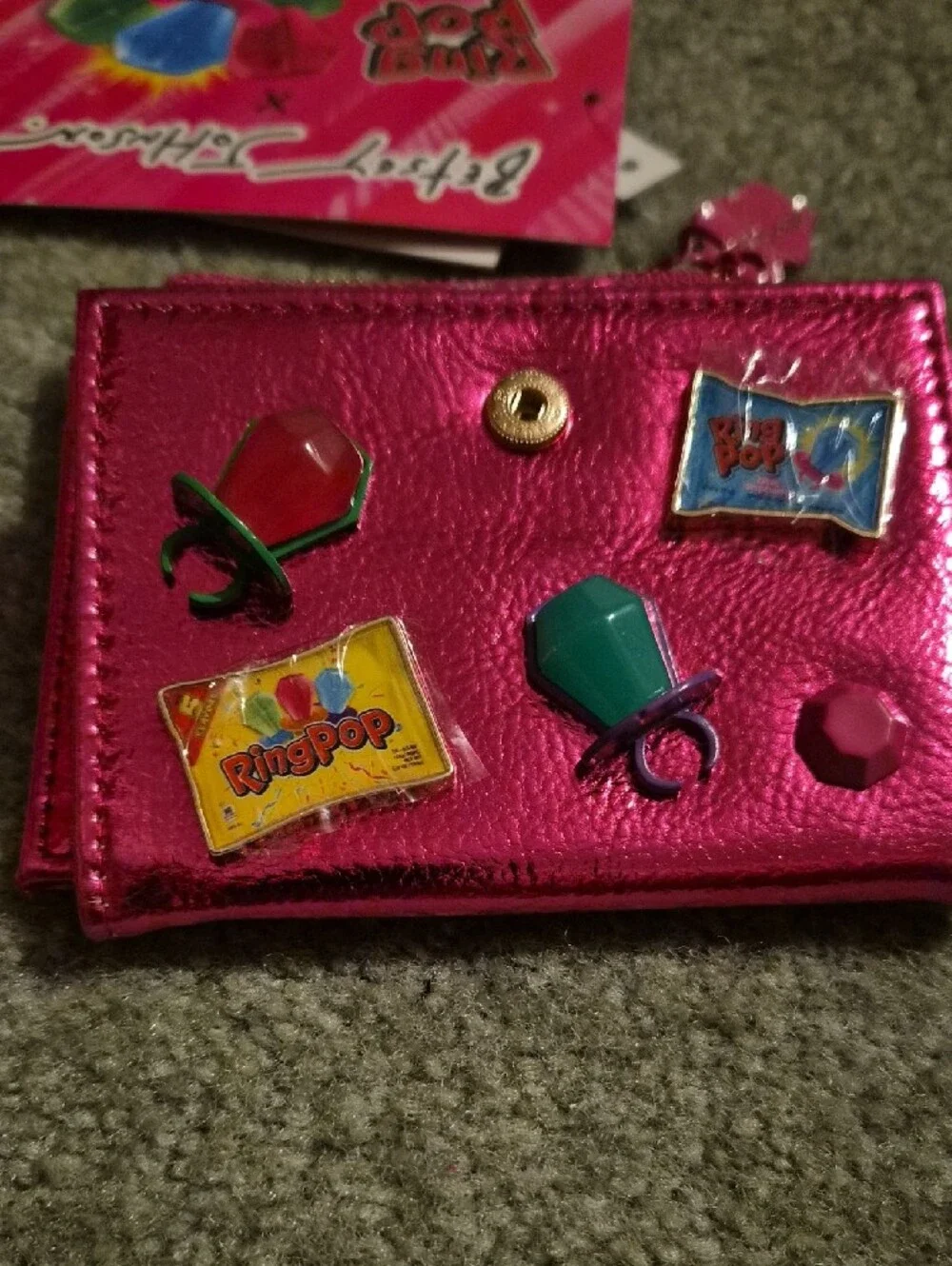Extemely Rare!!  Betsey Johnson Ring Pop Metallic Hot Pink Wallet!